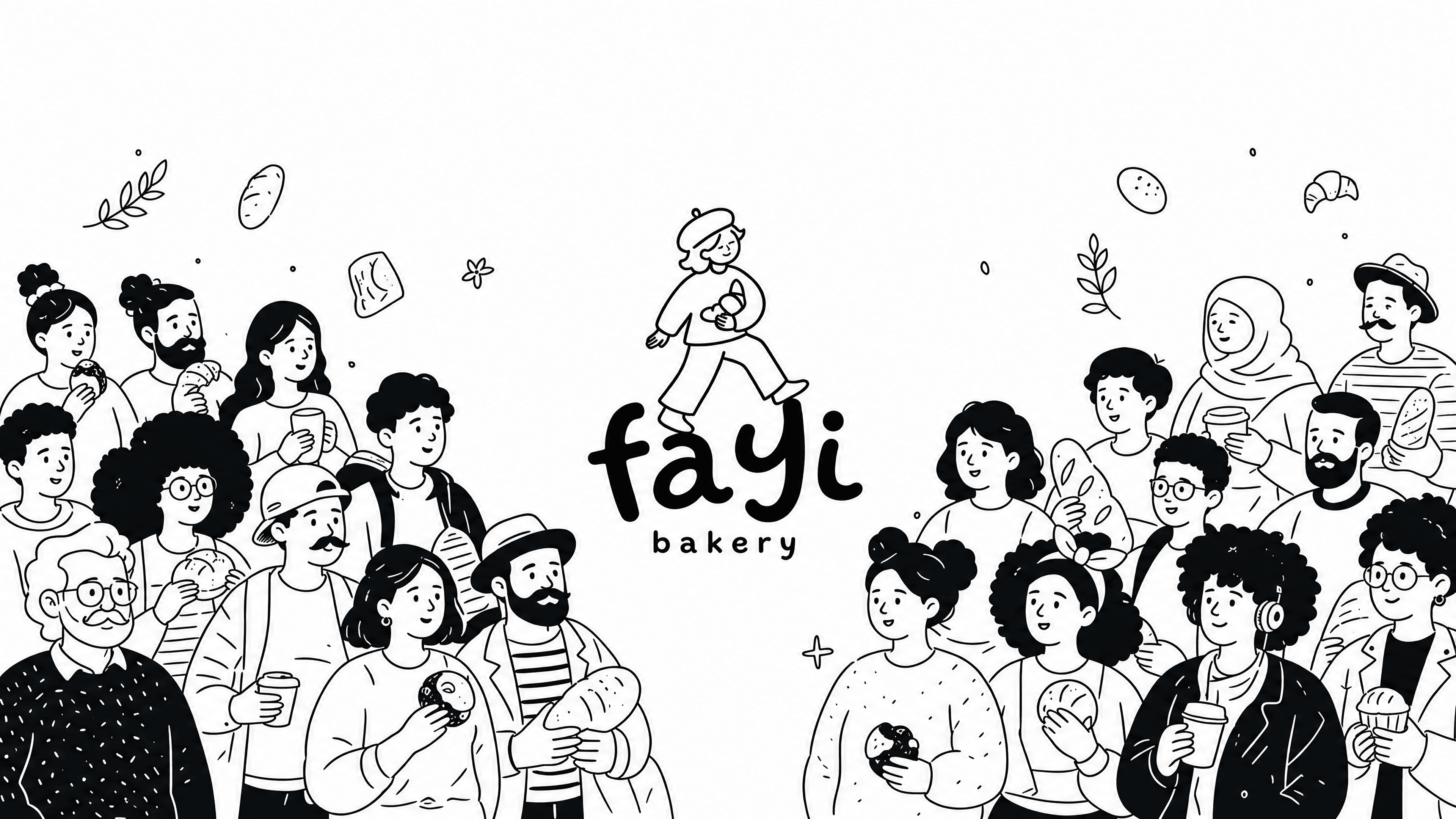 fayi bakery — logo ve mahalle kalabalığı